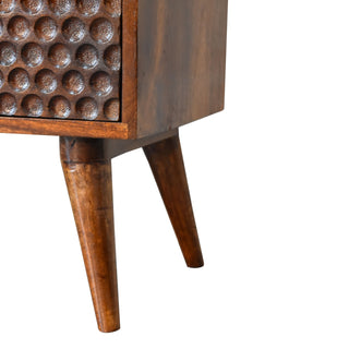Brio Media Unit Chestnut Mango Wood Circular Bubble-Relief Carved Doors with Nordic Legs
