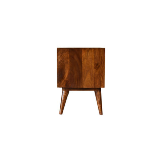 Brio Media Unit Chestnut Mango Wood Circular Bubble-Relief Carved Doors with Nordic Legs