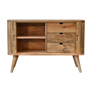 Stratum Small Sideboard with Mixed Grain Stripe Doors and Nordic Tapered Legs