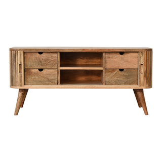 Stratum Media Unit Mixed Wood Vertical Stripe Full-Body Pattern Cut-Out Handles with Nordic Legs