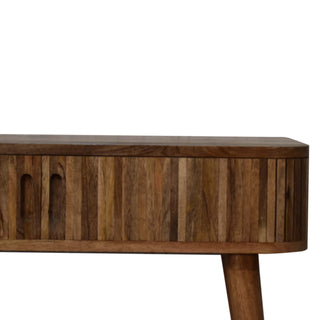 Celo Hallway Console Table Mixed Wood Pattern Cut-Out Handles