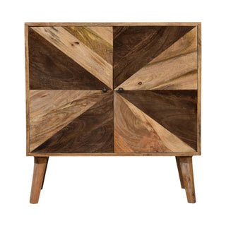 Mosaic Display Cabinet Two-Tone Pinwheel Marquetry Twin-Door Natural Mango