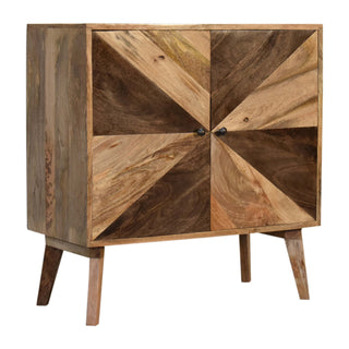 Mosaic Display Cabinet Two-Tone Pinwheel Marquetry Twin-Door Natural Mango