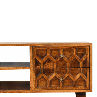 Deco Media Unit Chestnut Finish Art Deco Carved Brass Knobs