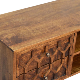 Deco Media Unit Chestnut Finish Art Deco Carved Brass Knobs