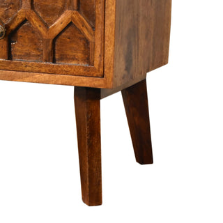 Deco Media Unit Chestnut Finish Art Deco Carved Brass Knobs