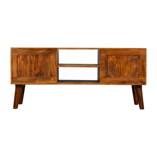 Deco Media Unit Chestnut Finish Art Deco Carved Brass Knobs
