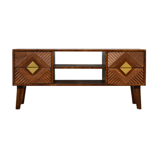 Indra Media Unit Chestnut Finish Ridged Brass Diamond Inlay Doors
