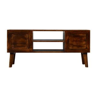 Indra Media Unit Chestnut Finish Ridged Brass Diamond Inlay Doors