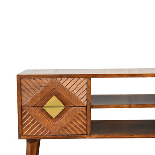 Indra Media Unit Chestnut Finish Ridged Brass Diamond Inlay Doors