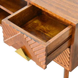 Indra Media Unit Chestnut Finish Ridged Brass Diamond Inlay Doors