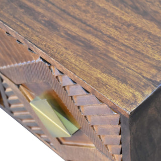 Indra Media Unit Chestnut Finish Ridged Brass Diamond Inlay Doors