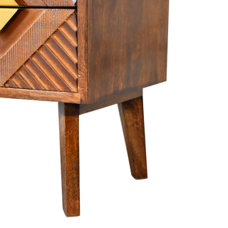 Indra Media Unit Chestnut Finish Ridged Brass Diamond Inlay Doors