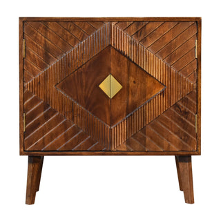 Vestige Display Cabinet Chevron Ridge Carved Single-Door Brass Diamond Chestnut
