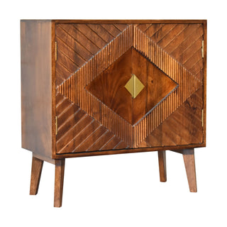 Vestige Display Cabinet Chevron Ridge Carved Single-Door Brass Diamond Chestnut