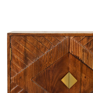 Vestige Display Cabinet Chevron Ridge Carved Single-Door Brass Diamond Chestnut