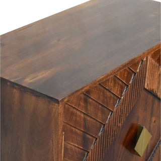 Vestige Display Cabinet Chevron Ridge Carved Single-Door Brass Diamond Chestnut