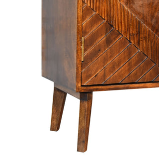 Vestige Display Cabinet Chevron Ridge Carved Single-Door Brass Diamond Chestnut