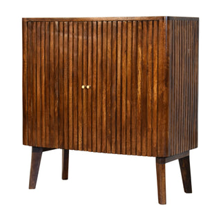 Dario Sideboard Cabinet Full-Face Fluted Chestnut Twin-Door Tapered Legs