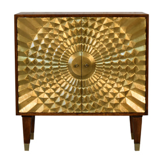 Solaris Display Cabinet Gold Brass Embossed Sunburst Chestnut Twin-Door