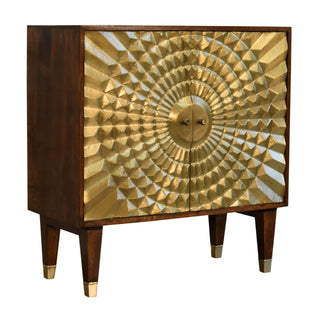 Solaris Display Cabinet Gold Brass Embossed Sunburst Chestnut Twin-Door