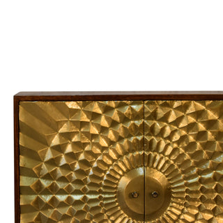 Solaris Display Cabinet Gold Brass Embossed Sunburst Chestnut Twin-Door
