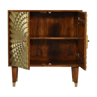 Solaris Display Cabinet Gold Brass Embossed Sunburst Chestnut Twin-Door