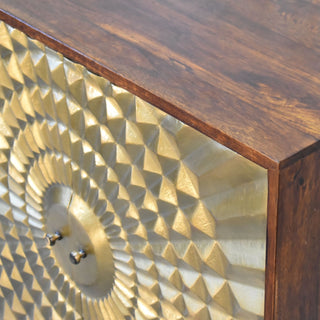 Solaris Display Cabinet Gold Brass Embossed Sunburst Chestnut Twin-Door