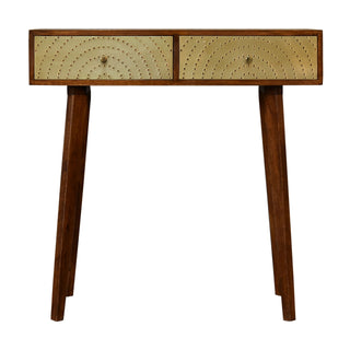 Oria Console Table with Drawers Perforated Brass Sheet Chestnut Wood