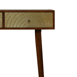 Oria Console Table with Drawers Perforated Brass Sheet Chestnut Wood