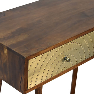 Oria Console Table with Drawers Perforated Brass Sheet Chestnut Wood