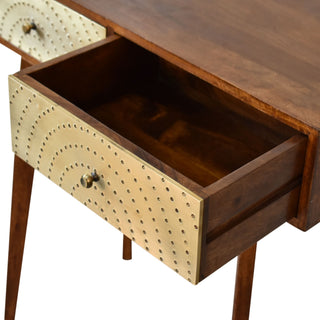 Oria Console Table with Drawers Perforated Brass Sheet Chestnut Wood