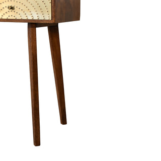 Oria Console Table with Drawers Perforated Brass Sheet Chestnut Wood