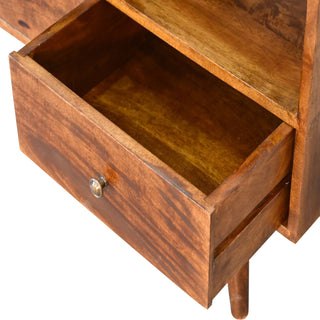 Idris Media Unit Chestnut Finish Triple Drawer Open Shelving