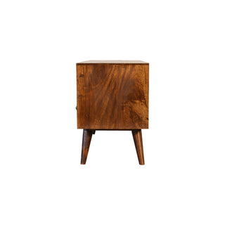 Idris Media Unit Chestnut Finish Triple Drawer Open Shelving