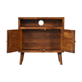 Calam Display Cabinet Open Shelf Mandala Carved Twin-Door Chestnut