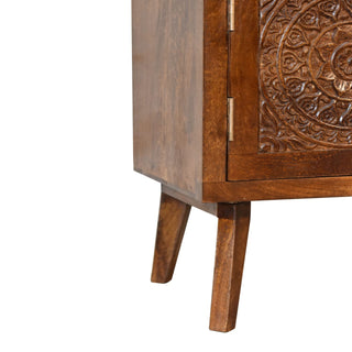 Calam Display Cabinet Open Shelf Mandala Carved Twin-Door Chestnut