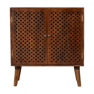 Trellis Display Cabinet Diamond Lattice Carved-Through Fretwork Chestnut Twin-Door