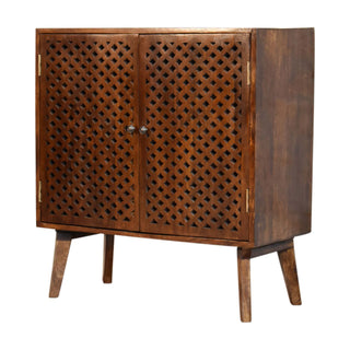 Trellis Display Cabinet Diamond Lattice Carved-Through Fretwork Chestnut Twin-Door