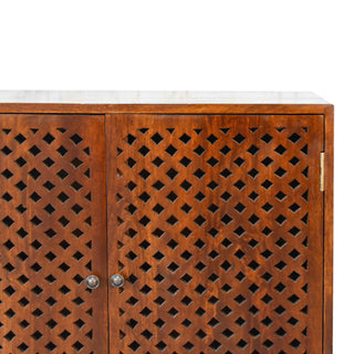 Trellis Display Cabinet Diamond Lattice Carved-Through Fretwork Chestnut Twin-Door