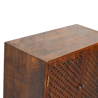 Trellis Display Cabinet Diamond Lattice Carved-Through Fretwork Chestnut Twin-Door