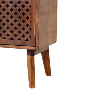 Trellis Display Cabinet Diamond Lattice Carved-Through Fretwork Chestnut Twin-Door