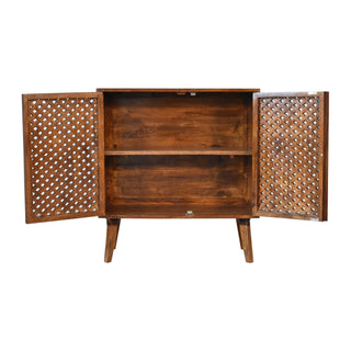 Trellis Display Cabinet Diamond Lattice Carved-Through Fretwork Chestnut Twin-Door