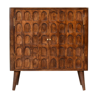 Vaulta Display Cabinet Arched Arcade Relief Carved Deep Chestnut Twin-Door