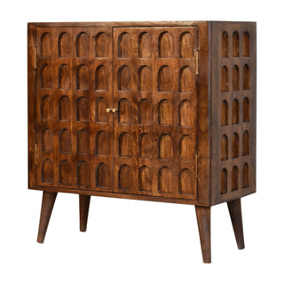 Vaulta Display Cabinet Arched Arcade Relief Carved Deep Chestnut Twin-Door