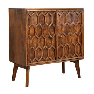 Hexa Display Cabinet Bold Geometric Hexagonal Relief Carved Chestnut Twin-Door