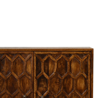 Hexa Display Cabinet Bold Geometric Hexagonal Relief Carved Chestnut Twin-Door