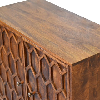 Hexa Display Cabinet Bold Geometric Hexagonal Relief Carved Chestnut Twin-Door