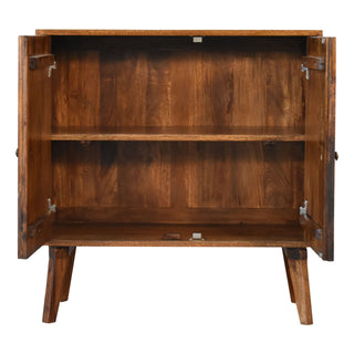Hexa Display Cabinet Bold Geometric Hexagonal Relief Carved Chestnut Twin-Door