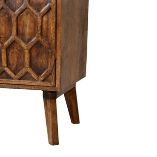 Hexa Display Cabinet Bold Geometric Hexagonal Relief Carved Chestnut Twin-Door